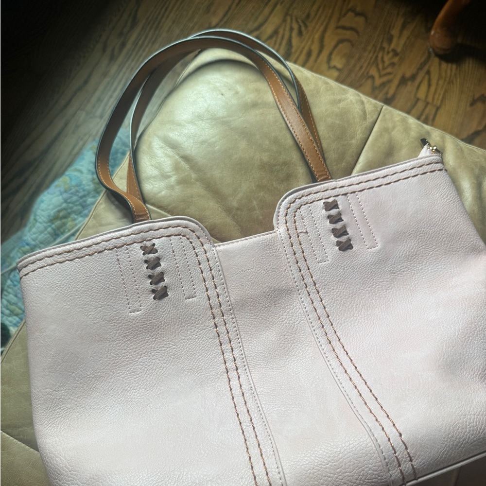 Montana West Women’s Light Pink Tote Bag with Contrast Brown Leather Handles - Picture 6 of 10